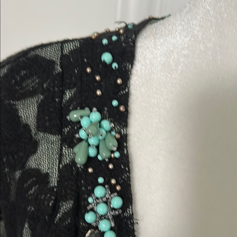 Nanette Lepore Black Lace Top with Turquoise Accents - Picture 4 of 10